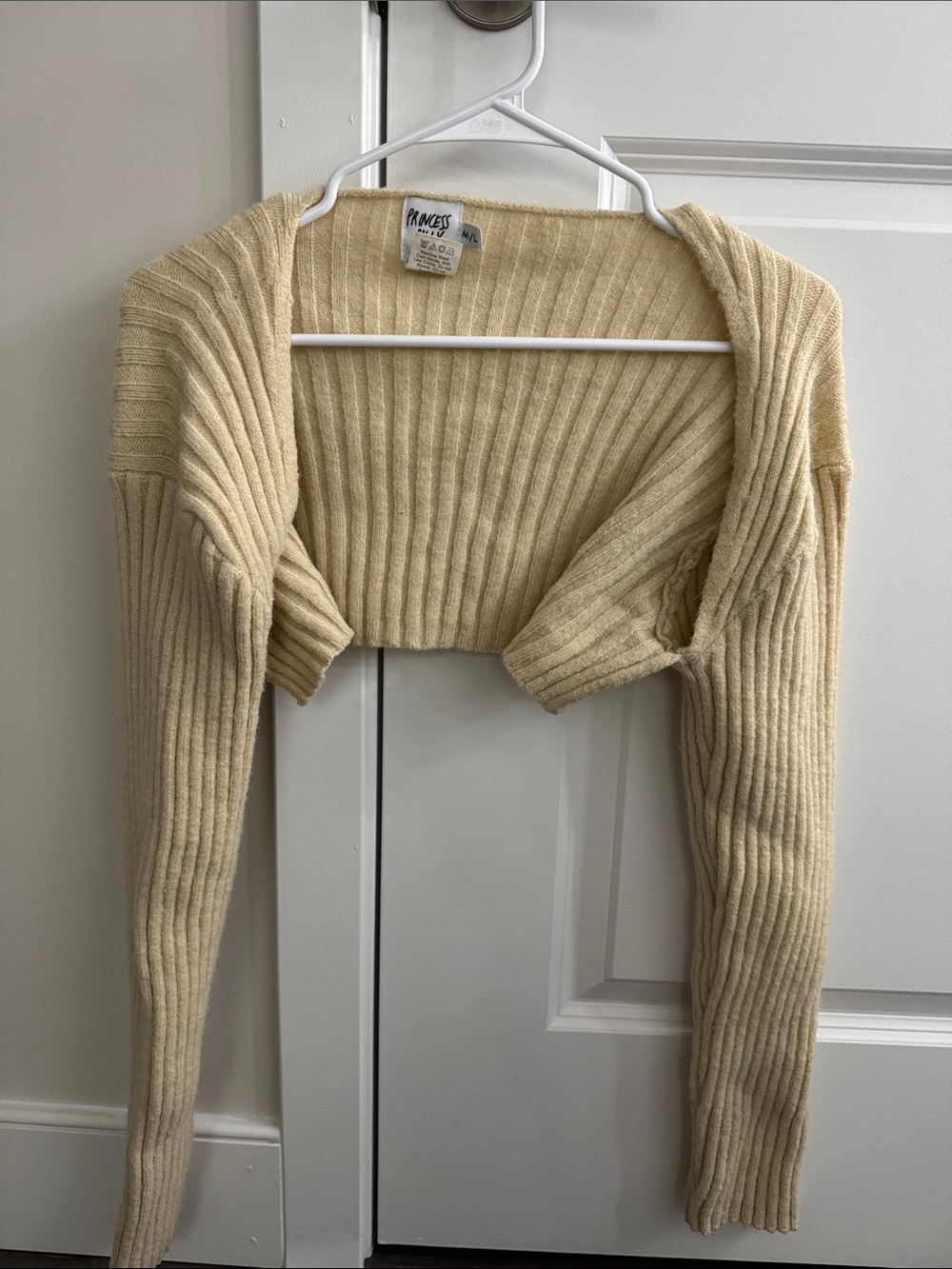 Princess Polly  Cropped Ribbed Shrug - Cream